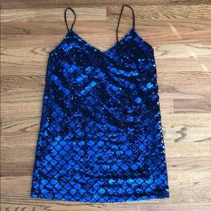 Lulu’s Sequin Blue and Black Spaghetti Strap Dress